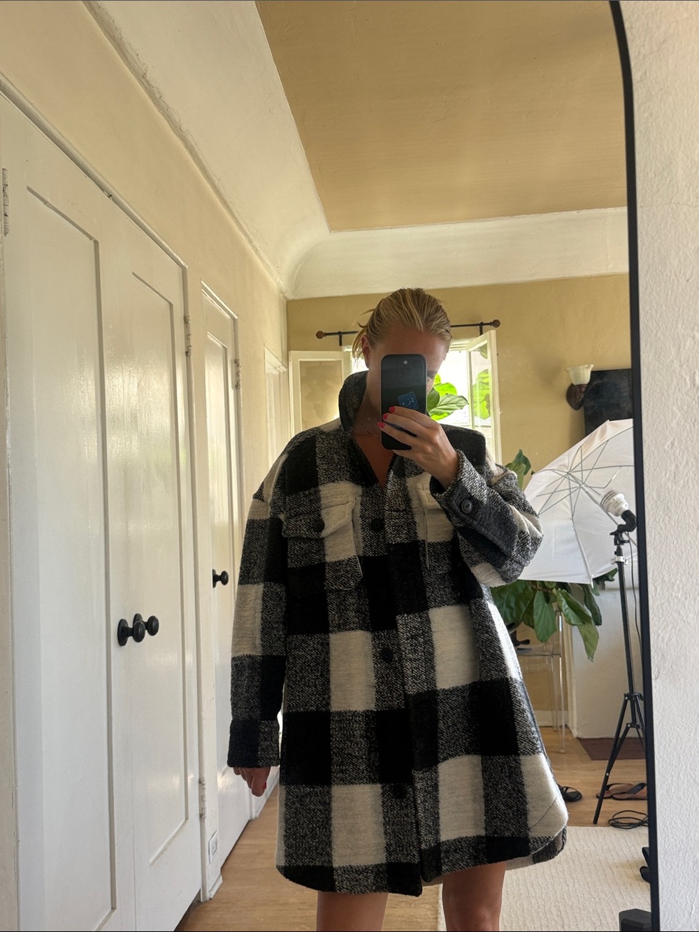 ANINE BING - NEVER WORN Black & White Plaid Wool-Blend Coat/Jacket